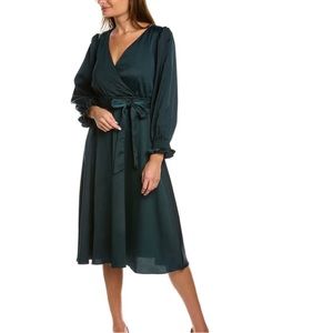 Just Taylor Faux-wrap midi dress with belt